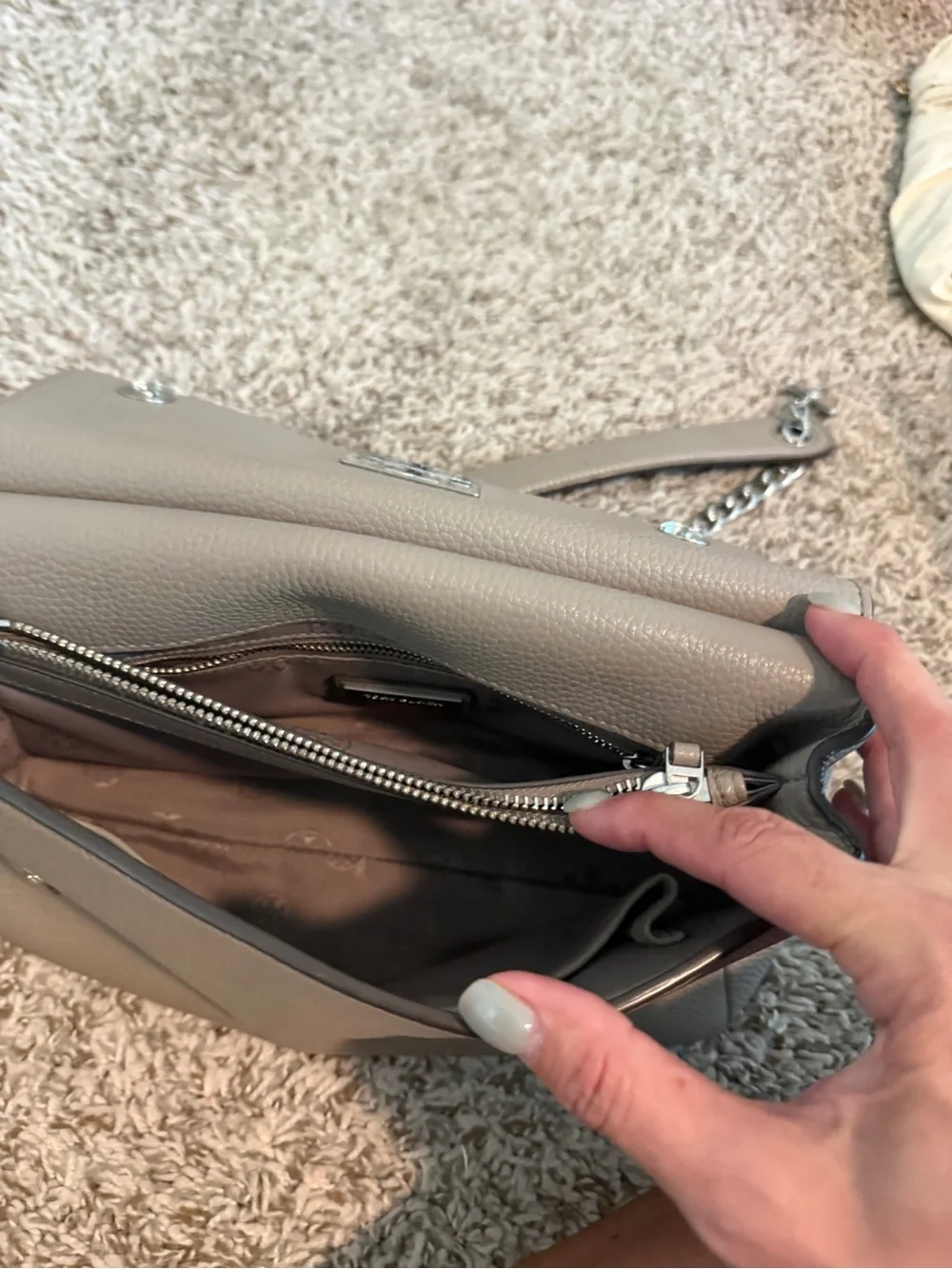 Tory Burch Pebbled Gray Leather Chain-Handle Shoulder Bag